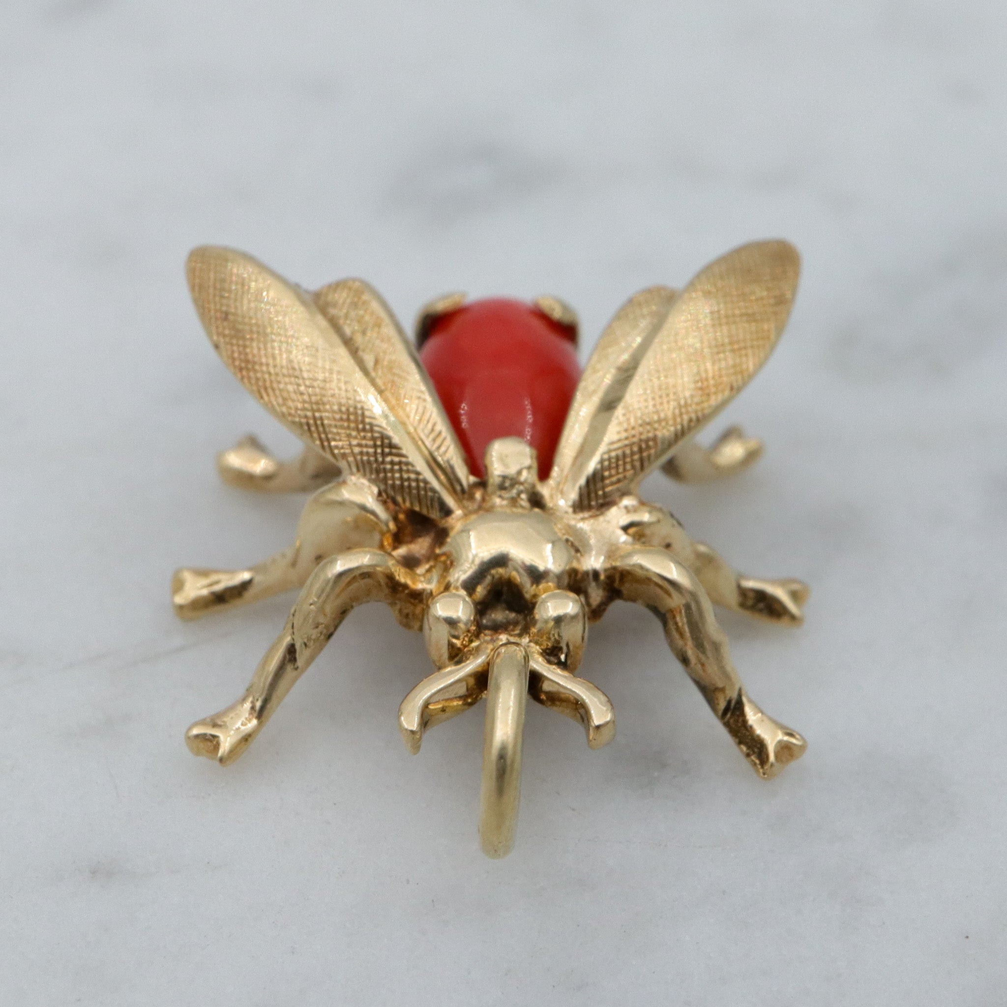 Antique Victorian 14k gold & coral bug pendant conversion